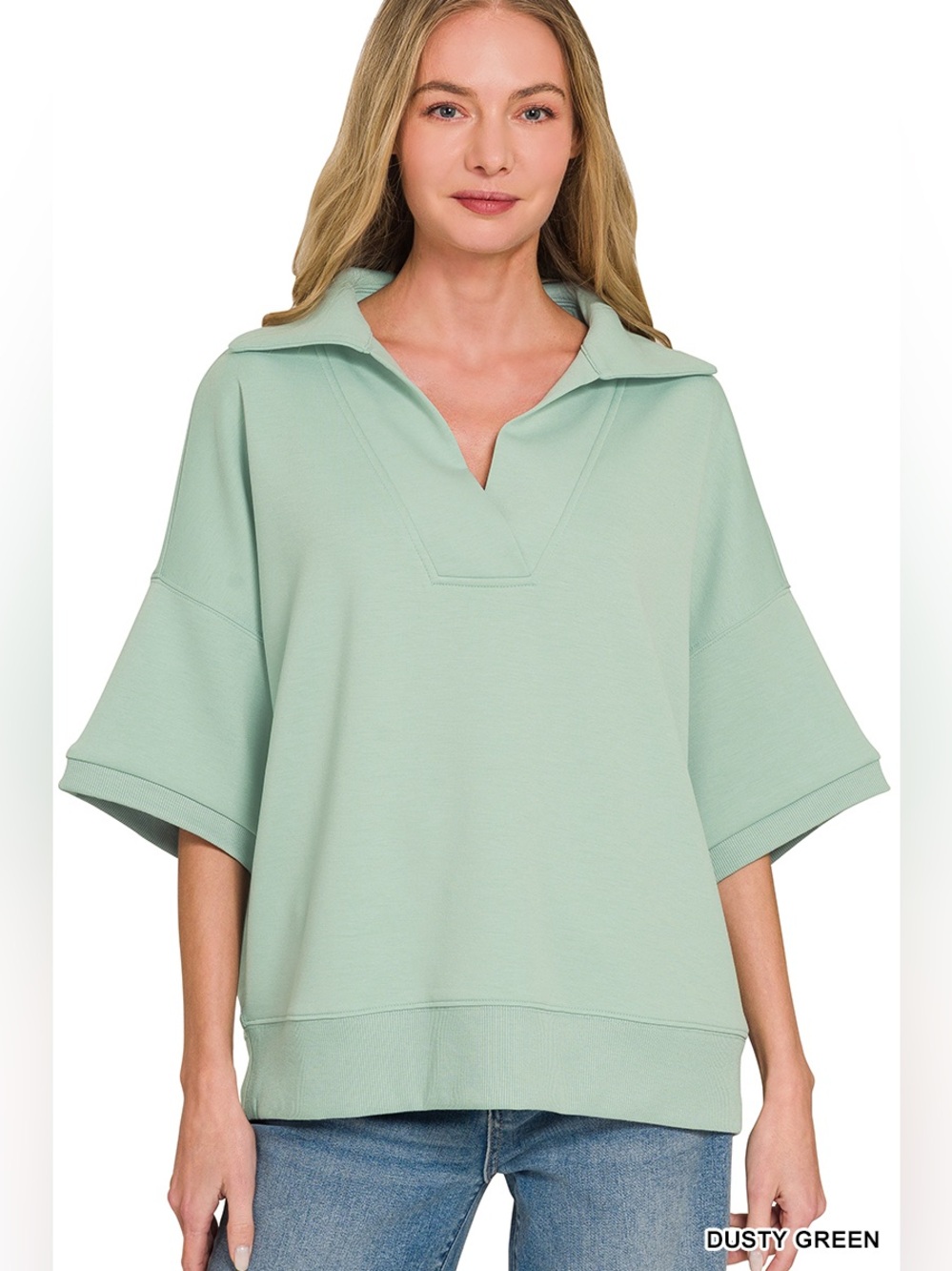 Zenana Scuba Collared Short Sleeve Pullover🛍️